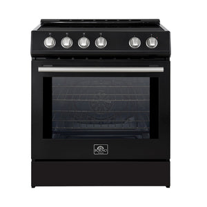 FORNO Espresso Leonardo 30" 5 cu. ft. Induction Range with Knob Control in Black and Stainless Steel Accents, FFSIN0982-30BLK