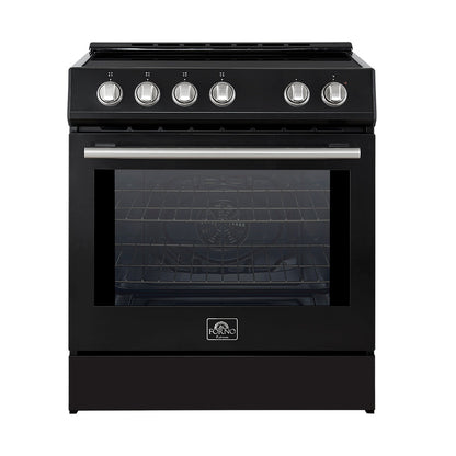FORNO Espresso Leonardo 30" 5 cu. ft. Induction Range with Knob Control in Black and Stainless Steel Accents, FFSIN0982-30BLK