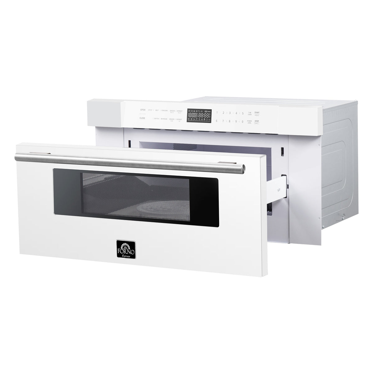 FORNO Espresso Capoliveri 30" 1.2 cu. ft. Built-In Microwave Drawer in White with Stainless Steel Handles, FMWDR3000-30WHT