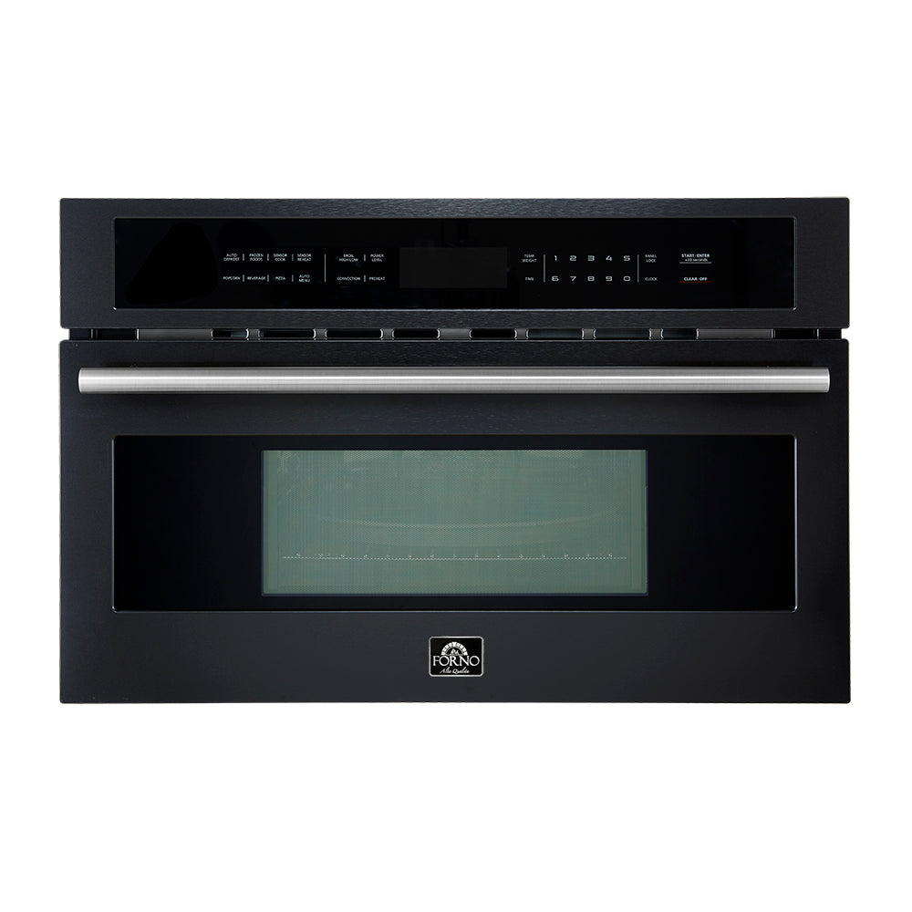 FORNO Espresso Oliena 30" 1.6 cu. ft. Built-In Microwave Oven in Black with Stainless Steel Handles, FMWDR3093-30BLK