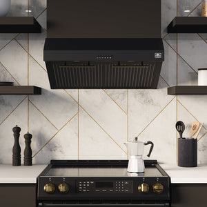 FORNO Espresso Package - 30" Electric Range and Range Hood in Black with Antique Brass Handles, FBDL-002-02US