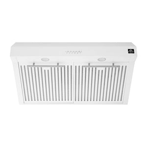 FORNO Espresso Bari 30" 400 CFM Under Cabinet Range Hood in White with Stainless Steel Handles, FRHUC5255-30WHT