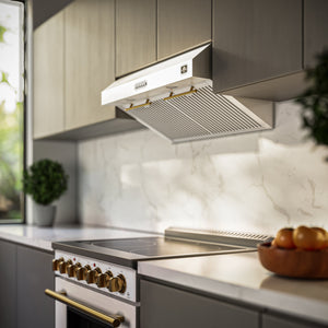 FORNO Espresso Bari 30" 400 CFM Under Cabinet Range Hood in White with Stainless Steel Handles, FRHUC5255-30WHT
