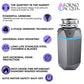 FORNO ACQUA BrightDiamond Black Onyx 3/4 HP Ultra-Quiet Garbage Disposal with Motion Sensor Light & Pre-Wired Air Switch