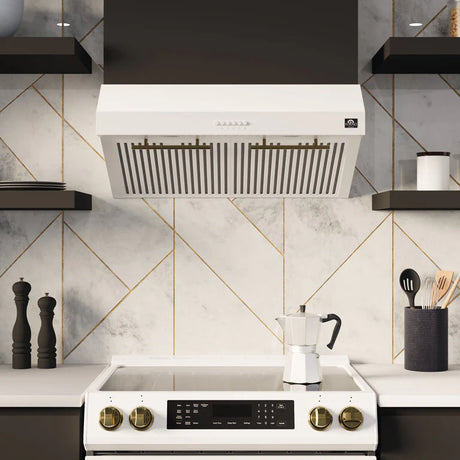 Forno - 2 Piece Kitchen Package - 30" Electric Range & 30" Range Hood in White and Antique Brass Finish