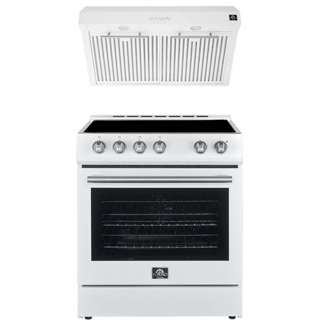 Forno - 2 Piece Kitchen Package - 30" Electric Range & 30" Range Hood in White and Silver Finish