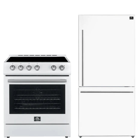 Forno - 2 Piece Kitchen Package - 30" Electric Range & 30" Refrigerator in White and Silver Finish