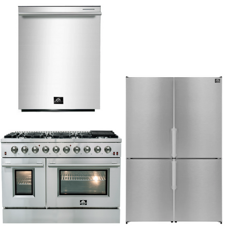 Forno - 3 Piece Kitchen Package - 48" Gas Range, 48" Refrigerator and Dishwasher