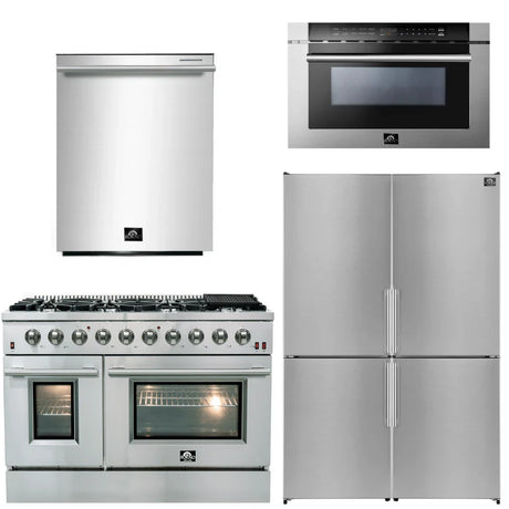 Forno - 4 Piece Kitchen Package - 48" Gas Range, 48" Refrigerator, Dishwasher and Built-in Microwave