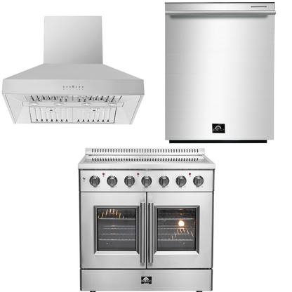 FORNO Package - 36" Electric French Door Range, Wall Mount Range Hood and Dishwasher, AP-FFSEL6917-36-3PK-2