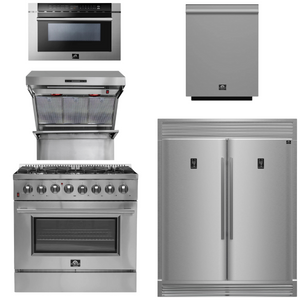 FORNO Package - 36 Inch Dual Fuel Range, Wall Mount Range Hood, Refrigerator, Microwave Drawer, Dishwasher, AP-FFSGS6156-36-8