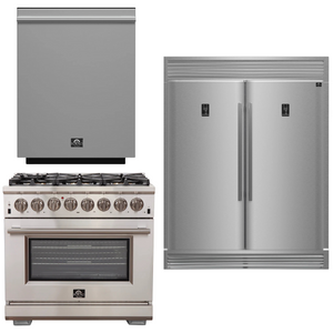 FORNO Appliance Package - 36 Inch Gas Burner/Electric Oven Pro Range, Dishwasher, Refrigerator, AP-FFSGS6187-36-5