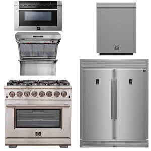 FORNO Package - 36" Dual Fuel Range, Range Hood, Refrigerator, Microwave, Dishwasher, AP-FFSGS6187-36-8