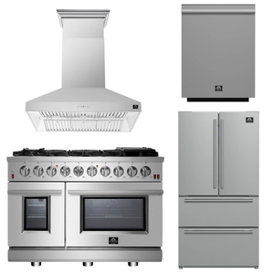 FORNO Appliance Package - 48" Gas Range, Range Hood, 36" Refrigerator, Dishwasher, AP-FFSGS6239-48-3