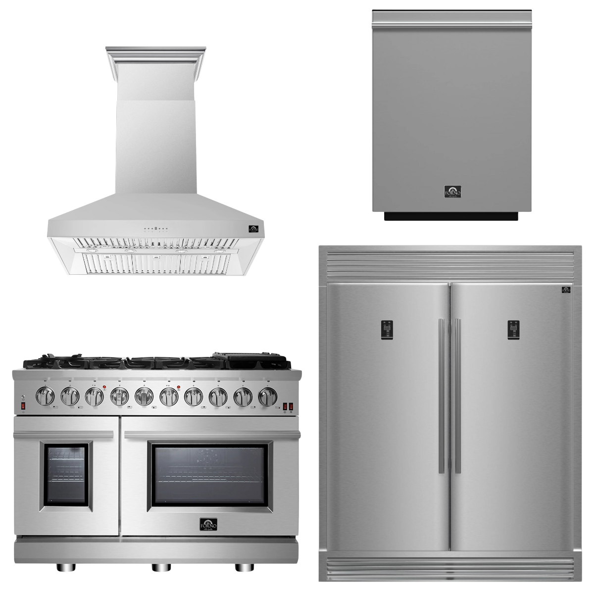 FORNO Appliance Package - 48" Gas Range, Range Hood, 60" Refrigerator, Dishwasher, AP-FFSGS6239-48-7