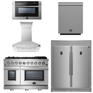 FORNO Appliance Package - 48" Gas Range, Range Hood, 60" Refrigerator, Dishwasher, Microwave Drawer, AP-FFSGS6239-48-8