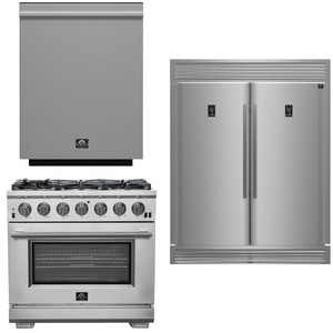 FORNO Appliance Package - 36 Inch Pro Gas Range, Dishwasher, Refrigerator, AP-FFSGS6260-36-5