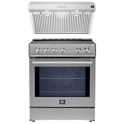 FORNO Espresso Package - 30" Induction Range and Under Cabinet Range Hood in Stainless Steel