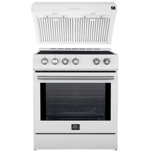 FORNO Espresso Package - 30" Induction Range and Under Cabinet Range Hood in White with Stainless Steel Accents