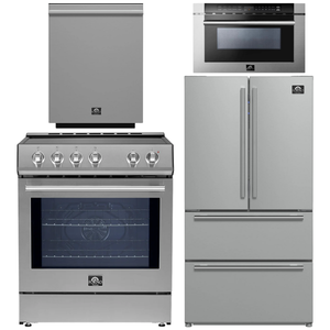FORNO Espresso Package - 30" Induction Range, 36" Refrigerator with Ice Maker, Dishwasher and 24" Microwave Drawer in Stainless Steel