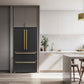 FORNO Galiano Package - 36" Dual Fuel Range, Range Hood, 36" Refrigerator with Ice Maker, Dishwasher and 24" Microwave Drawer in Black with Antique Brass Accents