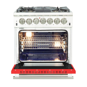 FORNO Capriasca 30" 4.32 cu. ft. Dual Fuel Range with 5 Italian Burners in Red, FFSGS6187-30RED