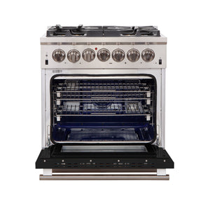 FORNO Capriasca 30″ 4.32 cu. ft. Gas Range with 5 Italian Burners in Black, FFSGS6260-30BLK