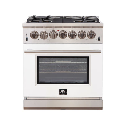 FORNO Capriasca 30″ 4.32 cu. ft. Gas Range with 5 Italian Burners in White, FFSGS6260-30WHT