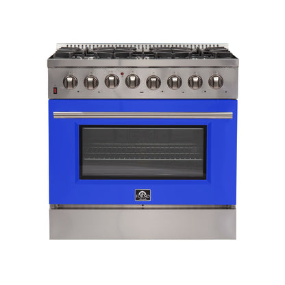 FORNO Galiano 36" 5.36 cu. ft. Dual Fuel Range with 6 Italian Burners in Blue, FFSGS6156-36BLU