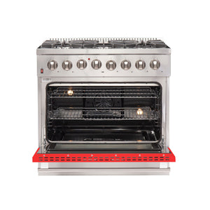 FORNO Galiano 36" 5.36 cu. ft. Dual Fuel Range with 6 Italian Burners in Red, FFSGS6156-36RED