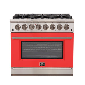 FORNO Capriasca 36" 5.36 cu. ft. Dual Fuel Range with 6 Italian Burners in Red, FFSGS6187-36RED