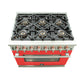 FORNO Capriasca 36" 5.36 cu. ft. Dual Fuel Range with 6 Italian Burners in Red, FFSGS6187-36RED