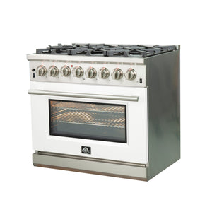 FORNO Capriasca 36" 5.36 cu. ft. Dual Fuel Range with 6 Italian Burners in White, FFSGS6187-36WHT