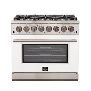 FORNO Capriasca 36" 5.36 cu. ft. Dual Fuel Range with 6 Italian Burners in White, FFSGS6187-36WHT