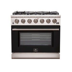 FORNO Capriasca 36" 5.36 cu. ft. Gas Range with 6 Italian Burners in Black, FFSGS6260-36BLK
