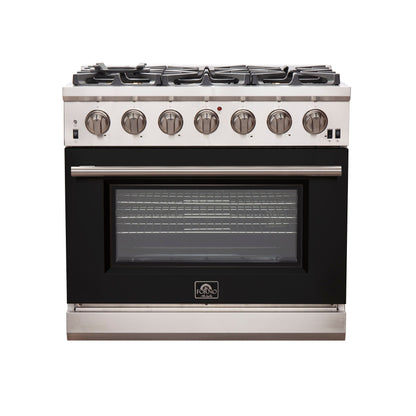 FORNO Capriasca 36" 5.36 cu. ft. Gas Range with 6 Italian Burners in Black, FFSGS6260-36BLK