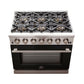 FORNO Capriasca 36" 5.36 cu. ft. Gas Range with 6 Italian Burners in Black, FFSGS6260-36BLK