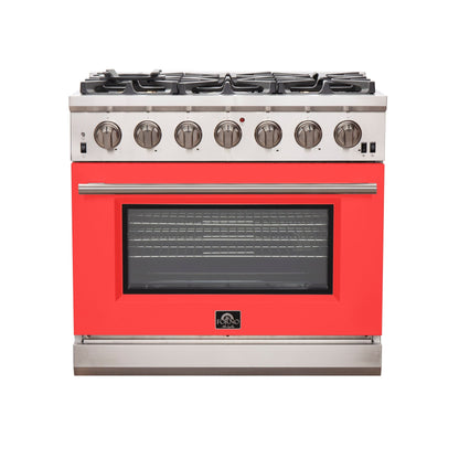 FORNO Capriasca 36" 5.36 cu. ft. Gas Range with 6 Italian Burners in Red, FFSGS6260-36RED