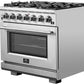 FORNO Appliance Package - 36 Inch Gas Burner/Electric Oven Pro Range, Wall Mount Range Hood, AP-FFSGS6187-36-W