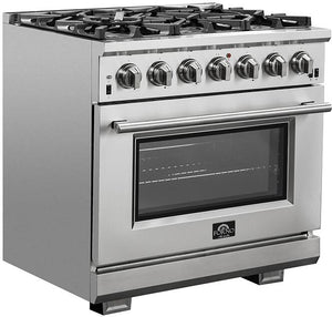 FORNO Package - 36 Inch Pro Gas Range, Wall Mount Range Hood, Refrigerator, Microwave Drawer, Dishwasher, AP-FFSGS6260-36-W-8