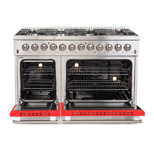 FORNO Galiano 48" 6.58 cu. ft. Dual Fuel Range with 8 Italian Burners in Red, FFSGS6156-48RED