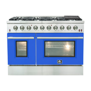 FORNO Galiano 48" 6.58 cu. ft. Gas Range with 8 Italian Burners in Blue, FFSGS6244-48BLU