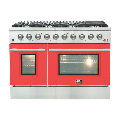 FORNO Galiano 48" 6.58 cu. ft. Gas Range with 8 Italian Burners in Red, FFSGS6244-48RED