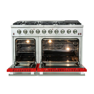 FORNO Galiano 48" 6.58 cu. ft. Gas Range with 8 Italian Burners in Red, FFSGS6244-48RED