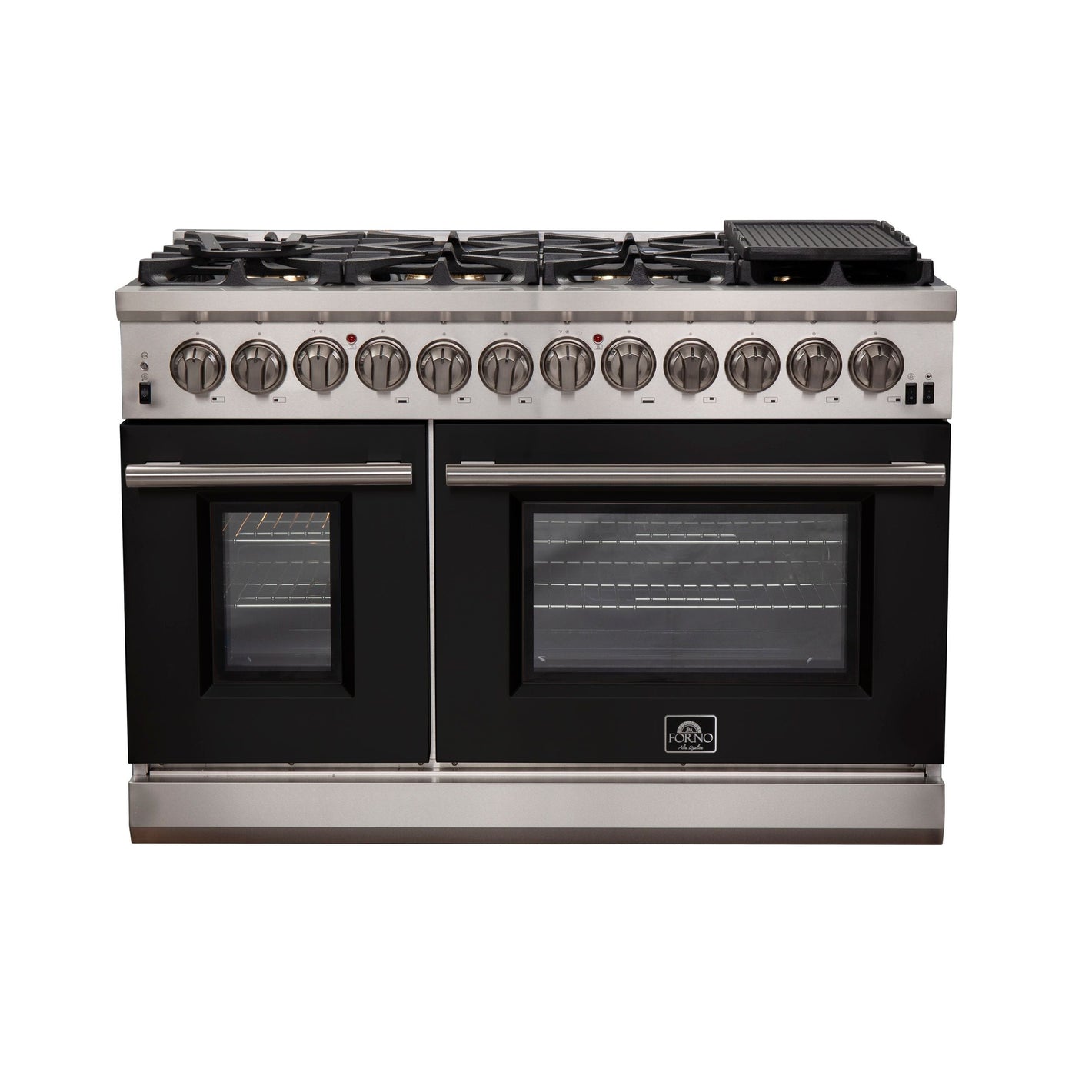 FORNO Capriasca 48" 6.58 cu. ft. Dual Fuel Range with 8 Italian Burners in Black, FFSGS6187-48BLK