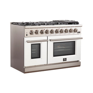 FORNO Capriasca 48″ 6.58 cu. ft. Gas Range with 8 Italian Burners in White, FFSGS6260-48WHT