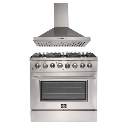 FORNO Appliance Package- 36 Inch Dual Fuel Range, Wall Mount Range Hood, AP-FFSGS6156-36-W