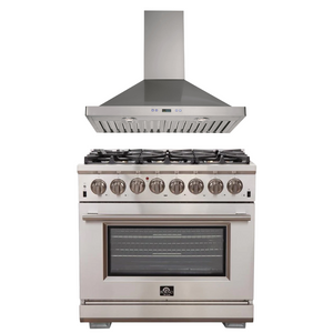 FORNO Appliance Package - 36 Inch Gas Burner/Electric Oven Pro Range, Wall Mount Range Hood, AP-FFSGS6187-36-W