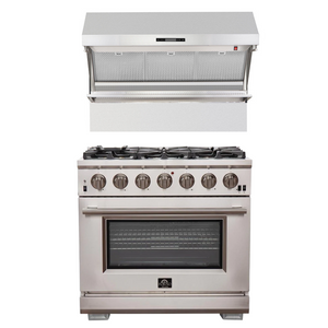 FORNO Appliance Package- 36 Inch Pro Gas Range, Wall Mount Range Hood, AP-FFSGS6260-36