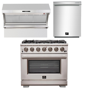 FORNO Appliance Package - 36 Inch Pro Gas Range, Wall Mount Range Hood, Dishwasher, AP-FFSGS6260-36-2